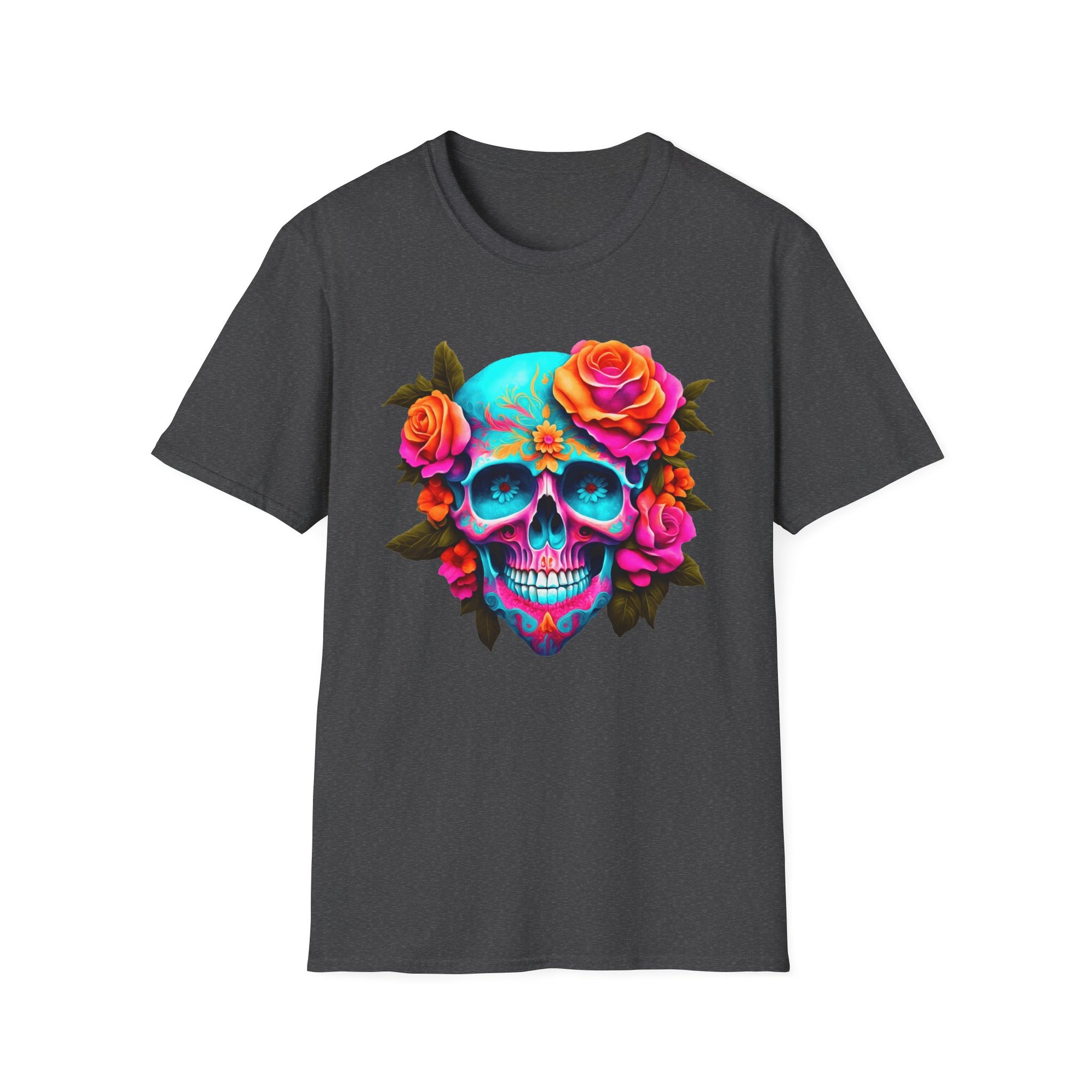 Vibrant Floral Skull T-Shirt | Unisex Softstyle Tee for Halloween