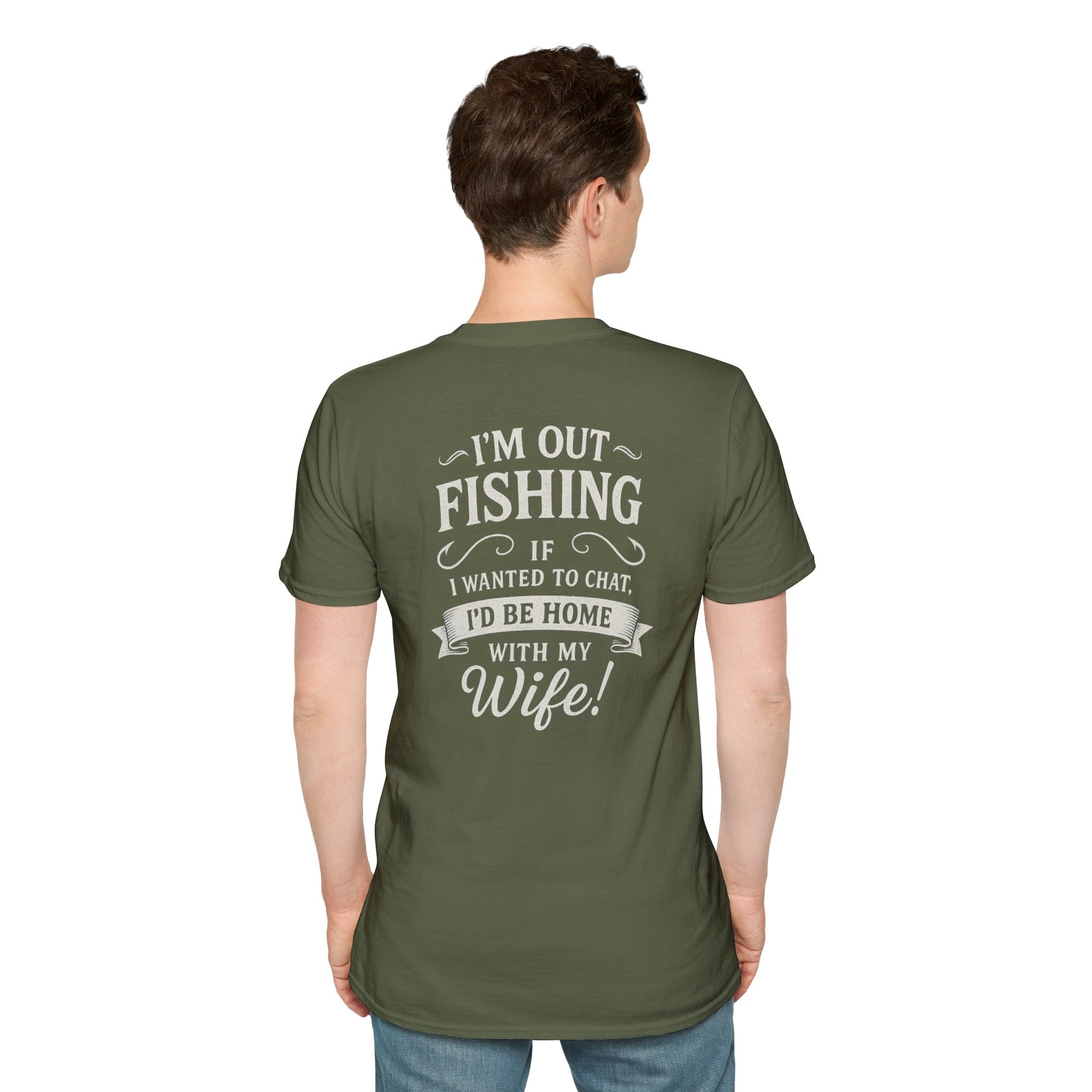 Funny Fishing Quote T-Shirt – “I'm Out Fishing, Not Chatting” Design for Men