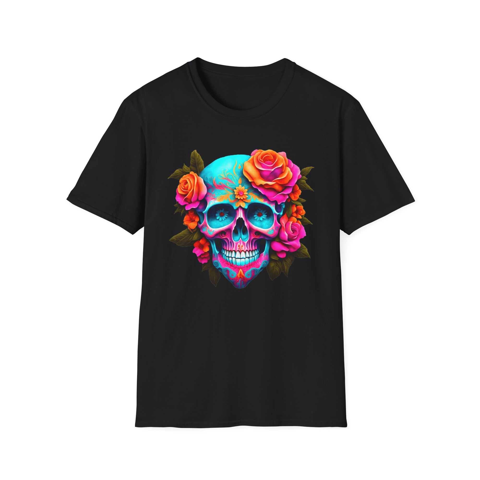Vibrant Floral Skull T-Shirt | Unisex Softstyle Tee for Halloween