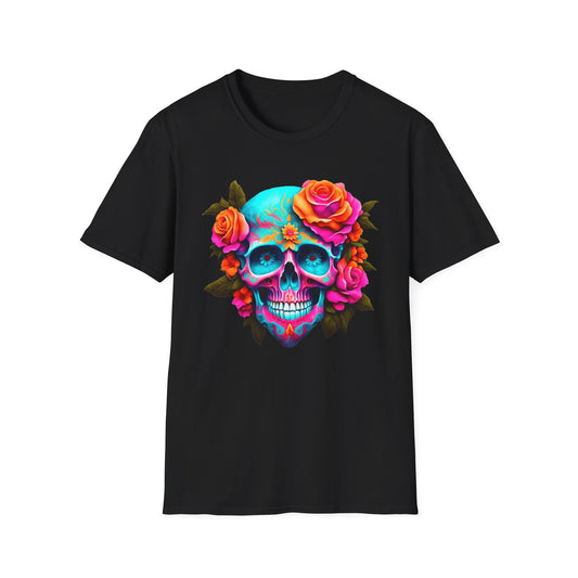 Colorful Floral Skull T-Shirt – Artistic Gothic Streetwear