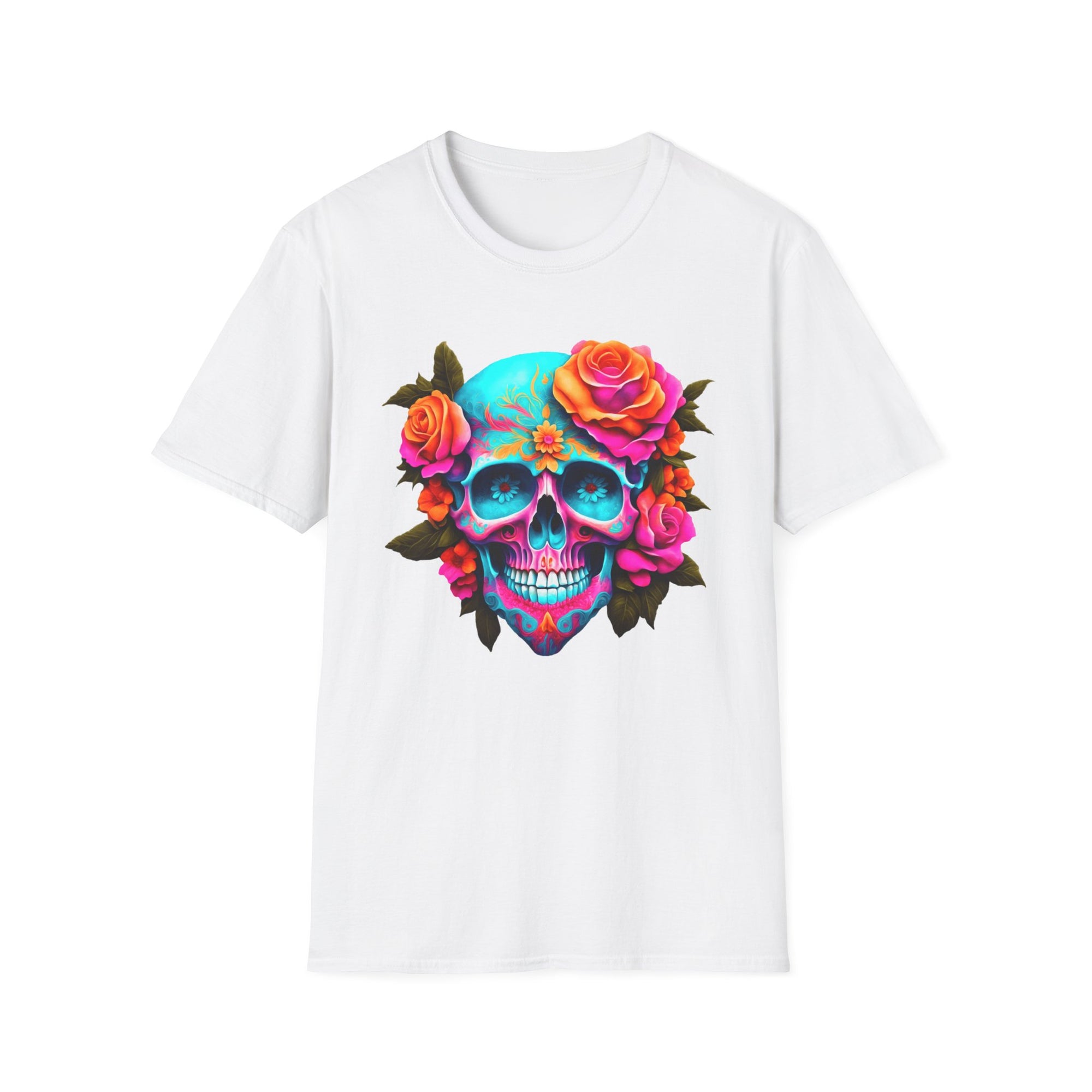 Vibrant Floral Skull T-Shirt | Unisex Softstyle Tee for Halloween