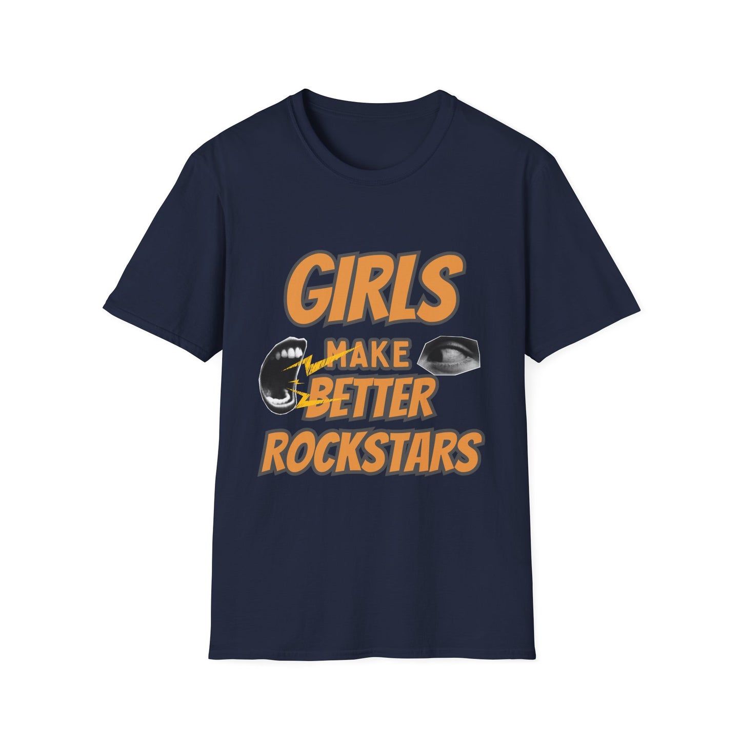 Celebrate fierce talent with this “Girls Make Better Rockstars” t-shirt. Featuring bold 3D lettering, a starburst accent, and a purple female symbol, it’s perfect for music lovers and feminist fashionistas.