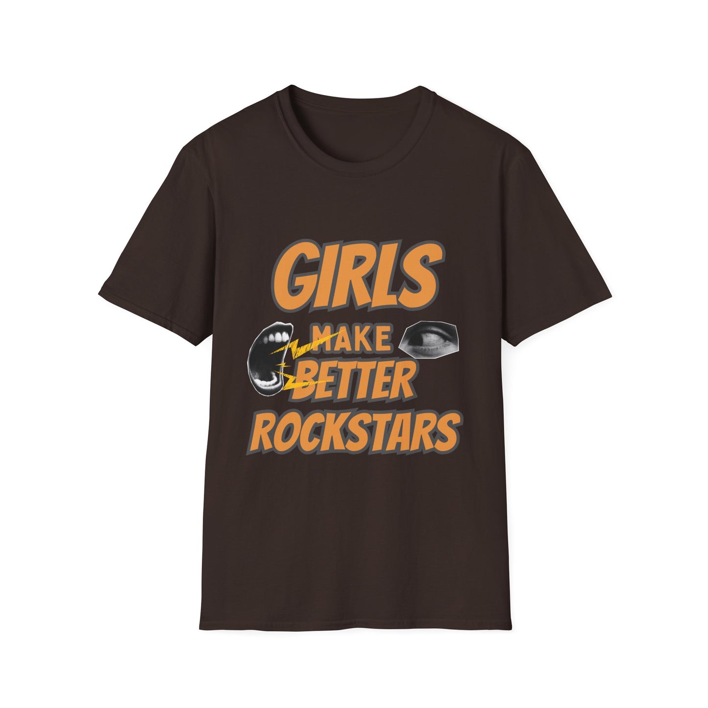 Celebrate fierce talent with this “Girls Make Better Rockstars” t-shirt. Featuring bold 3D lettering, a starburst accent, and a purple female symbol, it’s perfect for music lovers and feminist fashionistas.