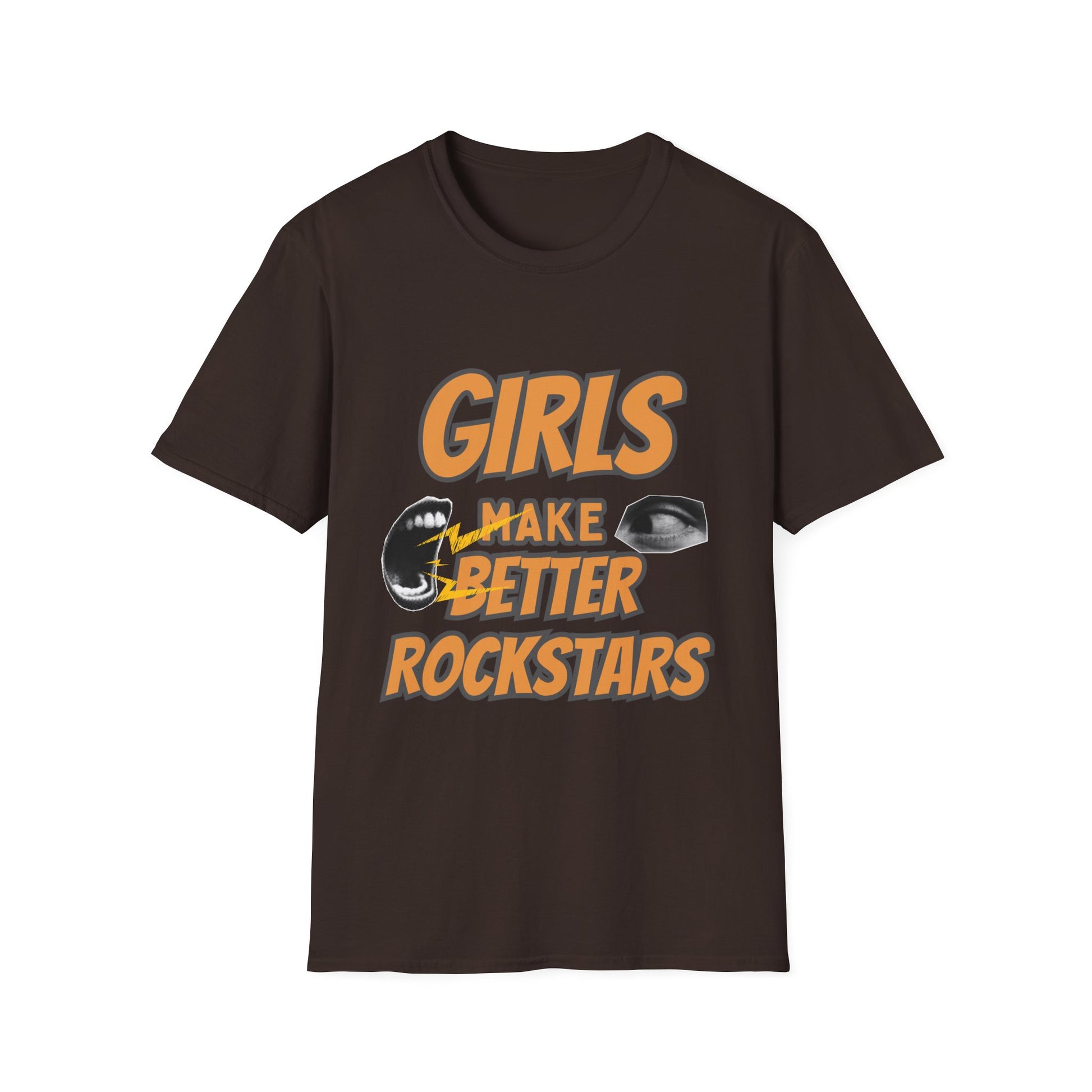 Celebrate fierce talent with this “Girls Make Better Rockstars” t-shirt. Featuring bold 3D lettering, a starburst accent, and a purple female symbol, it’s perfect for music lovers and feminist fashionistas.